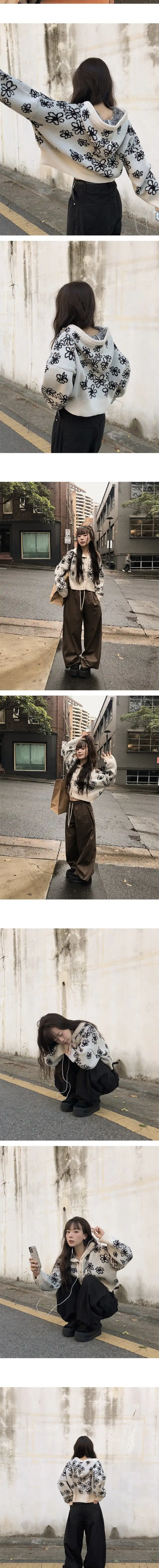 플라워 자수 후드 가디건 상세 이미지 7