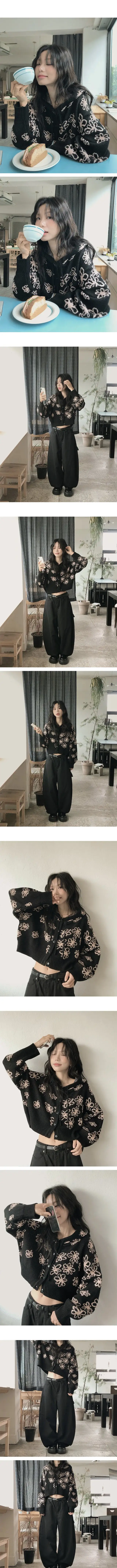 플라워 자수 후드 가디건 상세 이미지 9
