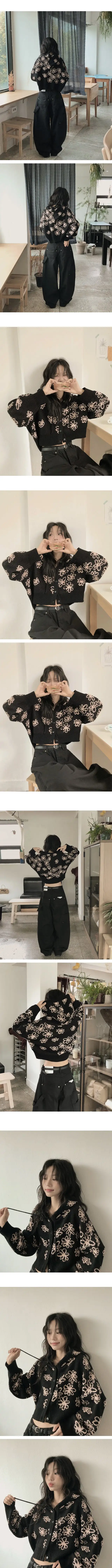 플라워 자수 후드 가디건 상세 이미지 11