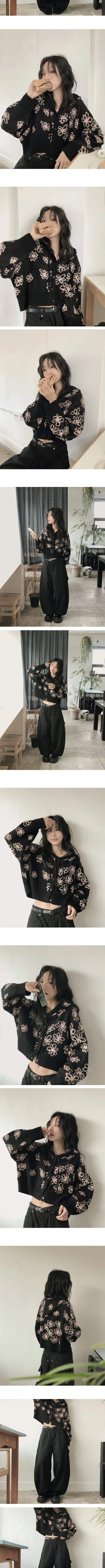 플라워 자수 후드 가디건 상세 이미지 12