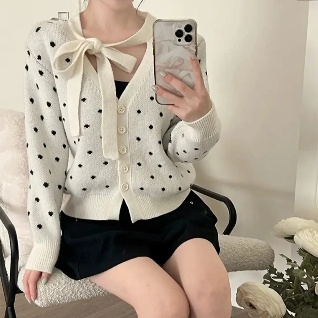 한국인기 도트 버튼 루즈 가디건 상세 이미지 2