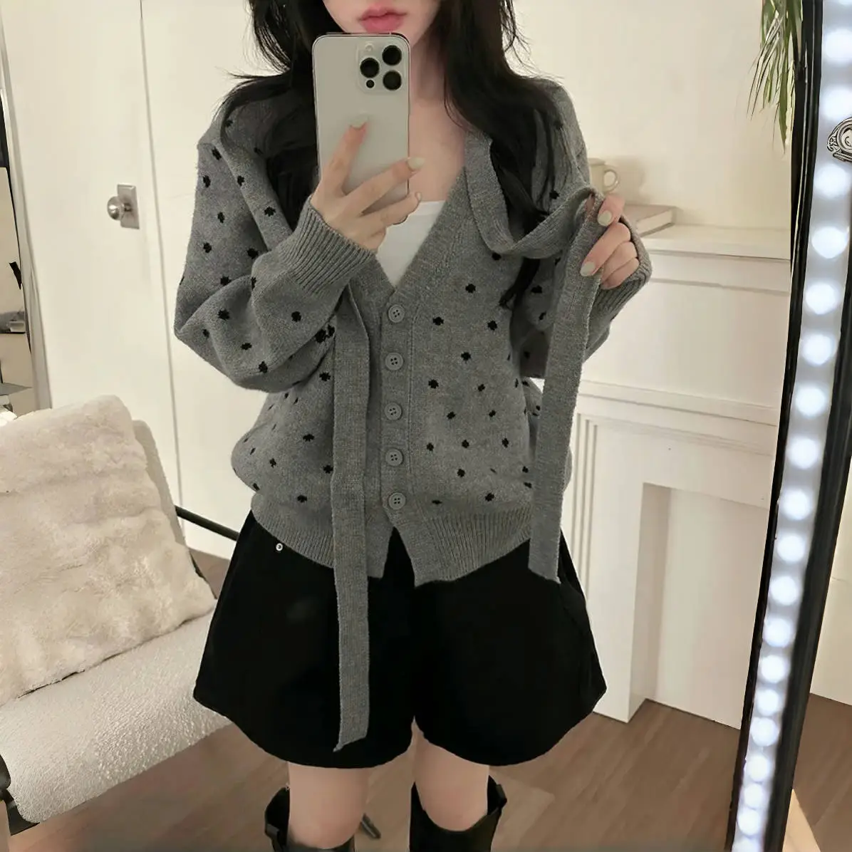 한국인기 도트 버튼 루즈 가디건 상세 이미지 4