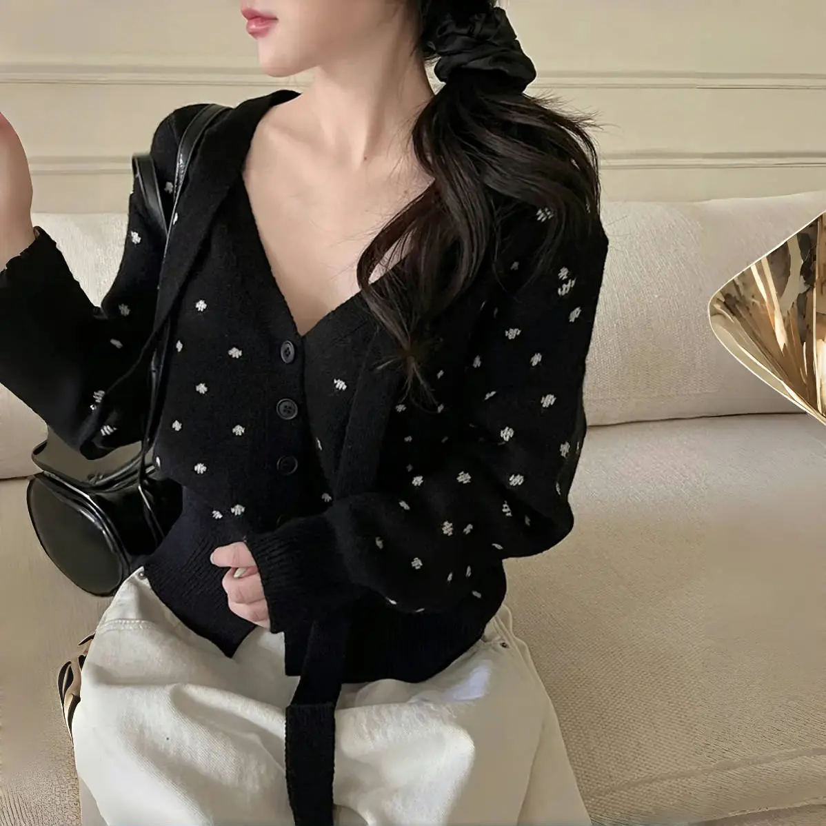 한국인기 도트 버튼 루즈 가디건 상세 이미지 5