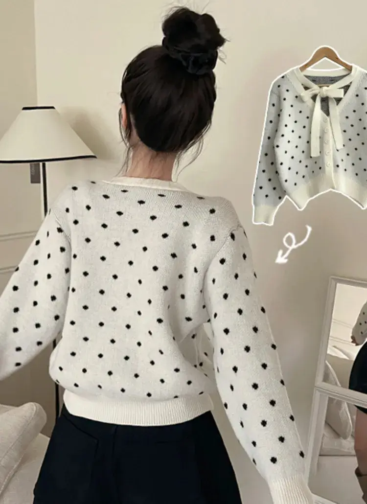 한국인기 도트 버튼 루즈 가디건 상세 이미지 7
