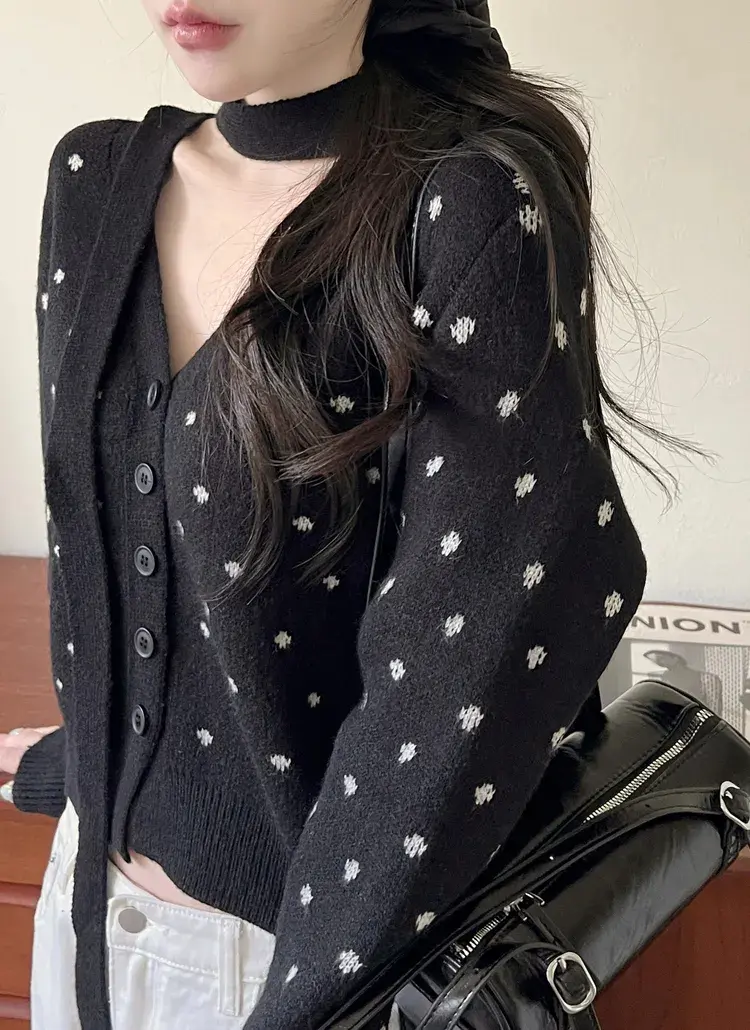 한국인기 도트 버튼 루즈 가디건 상세 이미지 10