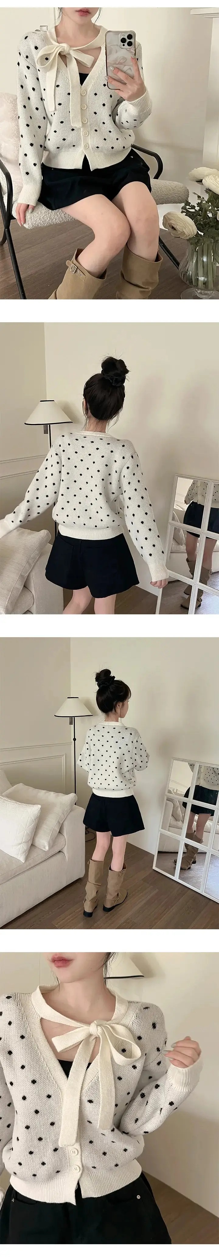 한국인기 도트 버튼 루즈 가디건 상세 이미지 13