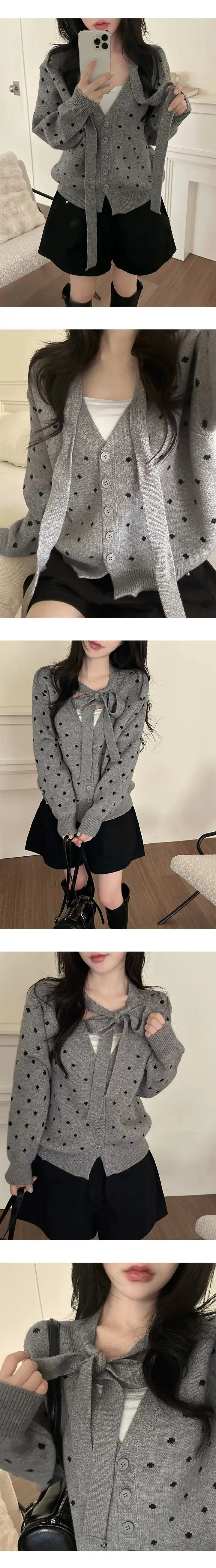 한국인기 도트 버튼 루즈 가디건 상세 이미지 16