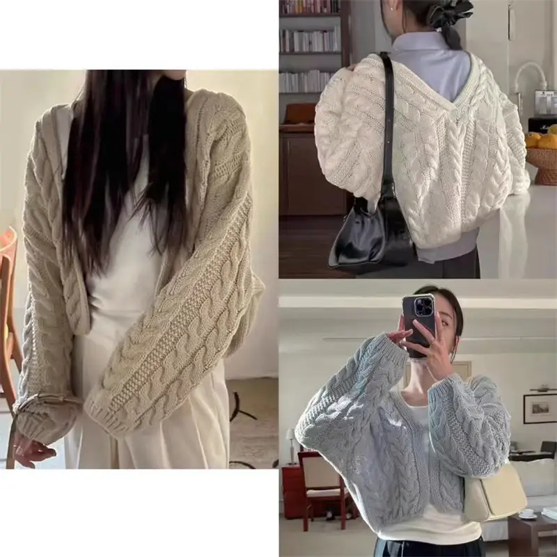 꽈배기 V넥 루즈핏 가디건 상세 이미지 5