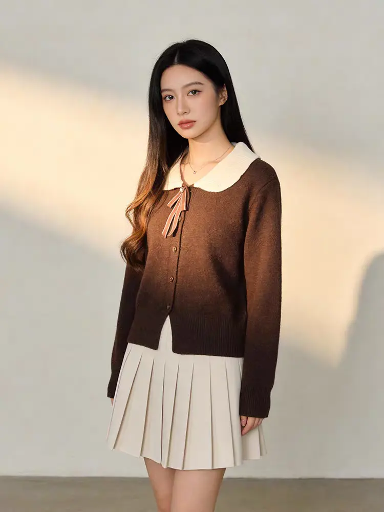 리본 넥 프레피 스타일 가디건 상세 이미지 1