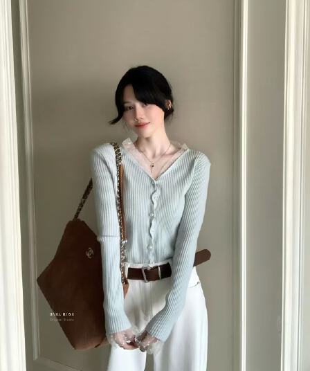 26 이른 가을 dara rose 한국 부드러운 레이스 조각 V넥 다용도 스웨터 니트 오픈 가디건