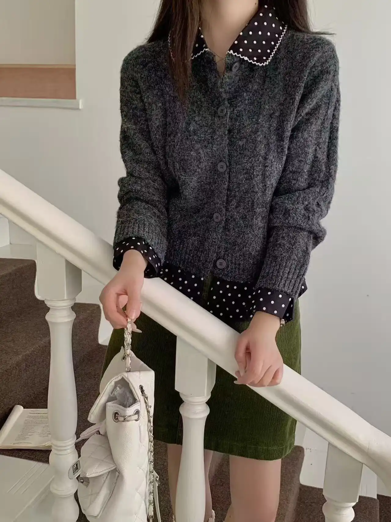 레트로 도트 꽈배기 가디건 상세 이미지 2