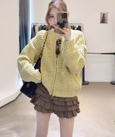 한 부서 두꺼운 가을 겨울 새로운 디자인 센스 더블 지퍼 오픈 가디건 패션 다용도 루즈핏 슬림해 보이는 긴팔 스웨터 코트