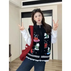 批发韩系复古小狗刺绣黑色针织马甲女<b class='q'>春</b>季设计感宽松加厚坎肩背心外套