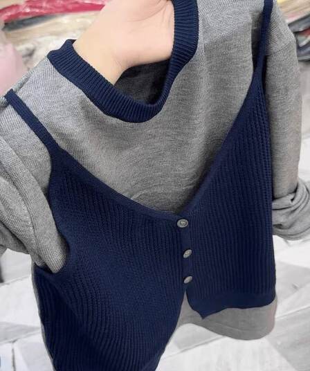 한 부서 디자인 센스 페이크 레이어드 니트 스웨터 여성 2026 가을 겨울 새로운 루즈핏 다용도 외국 가스 스웨터 조끼 맨위