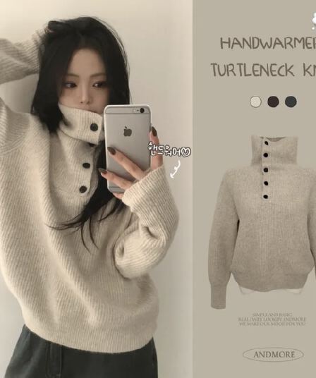 한 부서 비스듬한 버클 반하이넥 니트 스웨터 여자 가을 겨울 느긋한 와이드 부드러운 찹쌀 분위기 센스 풀오버 맨위