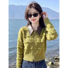 批发复古皮领拼接红色流苏拉链<b class='q'>毛衣</b><b class='q'>女</b>秋冬小众短款显瘦氛围感针织外套