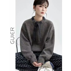 批发系带针织毛衣女<b class='q'>冬</b>高级格子宽松上衣
