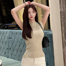 批发韩国东大门气质优雅时尚百搭修身性感<b class='q'>女</b>人味半高领无袖针织背心<b class='q'>女</b>