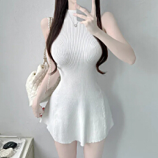 批发韩国<b class='q'>东大门</b>气质高级感修身性感半高领收腰显身材针织无袖<b class='q'>连衣裙</b>女