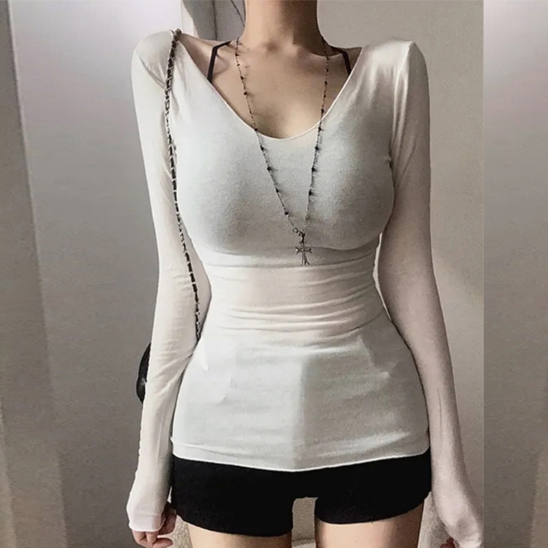 한국 동대문 디스플레이 몸 순수한 욕망 바람 섹시함 핫걸 V넥 다용도 긴팔 티셔츠 여성 몸매 가꾸기 슬림해 보이는 맨위
