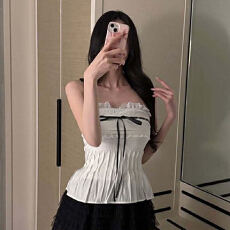 批发韩国东大门时尚百搭修身显瘦性感女人味带胸垫蕾丝拼接抹胸上衣女