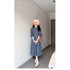 批发法式格子长袖衬衫<b class='q'>连衣裙</b>女春秋小个子宽松a字短裙荷叶边娃娃裙子