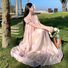 批发渐变色晕染打揽抹胸裙法式浪漫看展生日礼服海岛度假风拍照沙滩裙