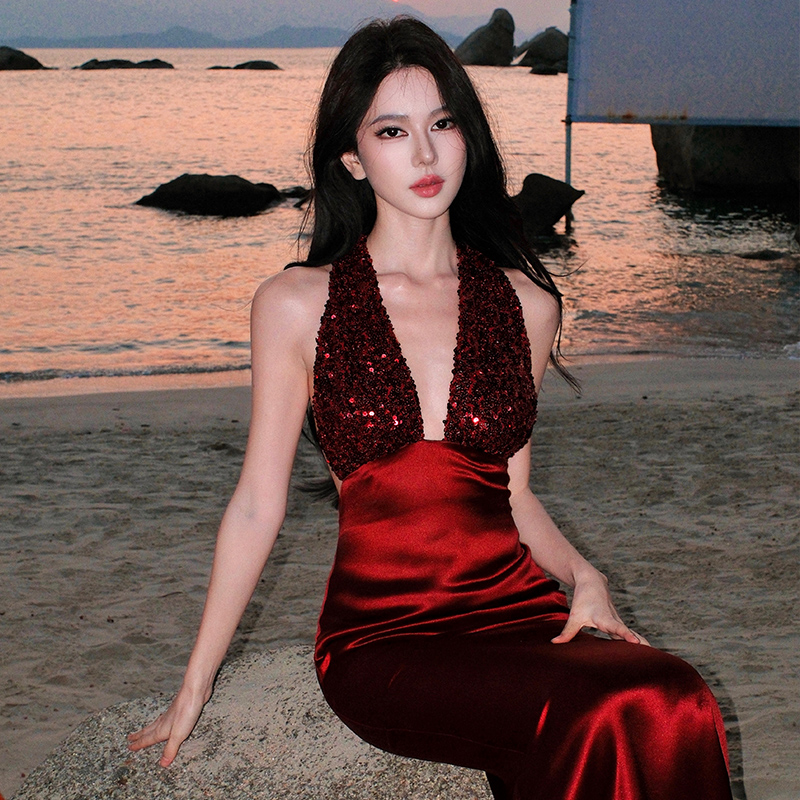 프랑스식 품격 party 슬립 빛 예복 여성 드레스 작은 대중 생일 늦게 행사 치마 행침 목 롱 스커트