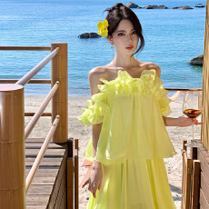 批发法式轻<b class='q'>婚纱</b>一字肩超仙公主风高端轻奢小众主持演出晚礼服晨袍礼服