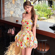 批发挚爱花神手工缝折痕双层蕾丝花边花苞裙连衣裙女