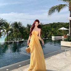 批发网红辣妹风设计感蝴蝶结抹胸<b class='q'>连衣裙</b>百搭仙女晚礼裙