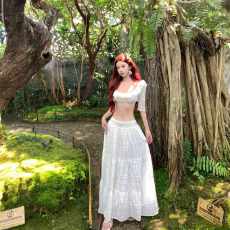 批发一字肩法式荷叶边上衣女夏季新款温柔套装高腰垂感白色半身裙长裙