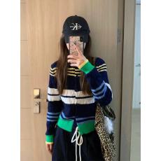 批发美式复古条纹撞色拼接<b class='q'>针织</b><b class='q'>开衫</b>女秋季新款休闲显瘦上衣外套毛衣女