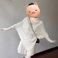 批发女秋冬高领<b class='q'>不规则</b>宽松斗篷毛衣外套设计感<b class='q'>半身裙</b>两件套
