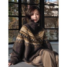 咖色提花高领费尔岛毛衣女秋冬季加厚高级感针织衫慵懒风软糯上衣