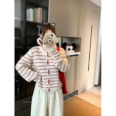 批发2025秋季新款韩系软糯<b class='q'>条纹</b>撞色加厚气质长袖毛衣针织开衫外套女潮