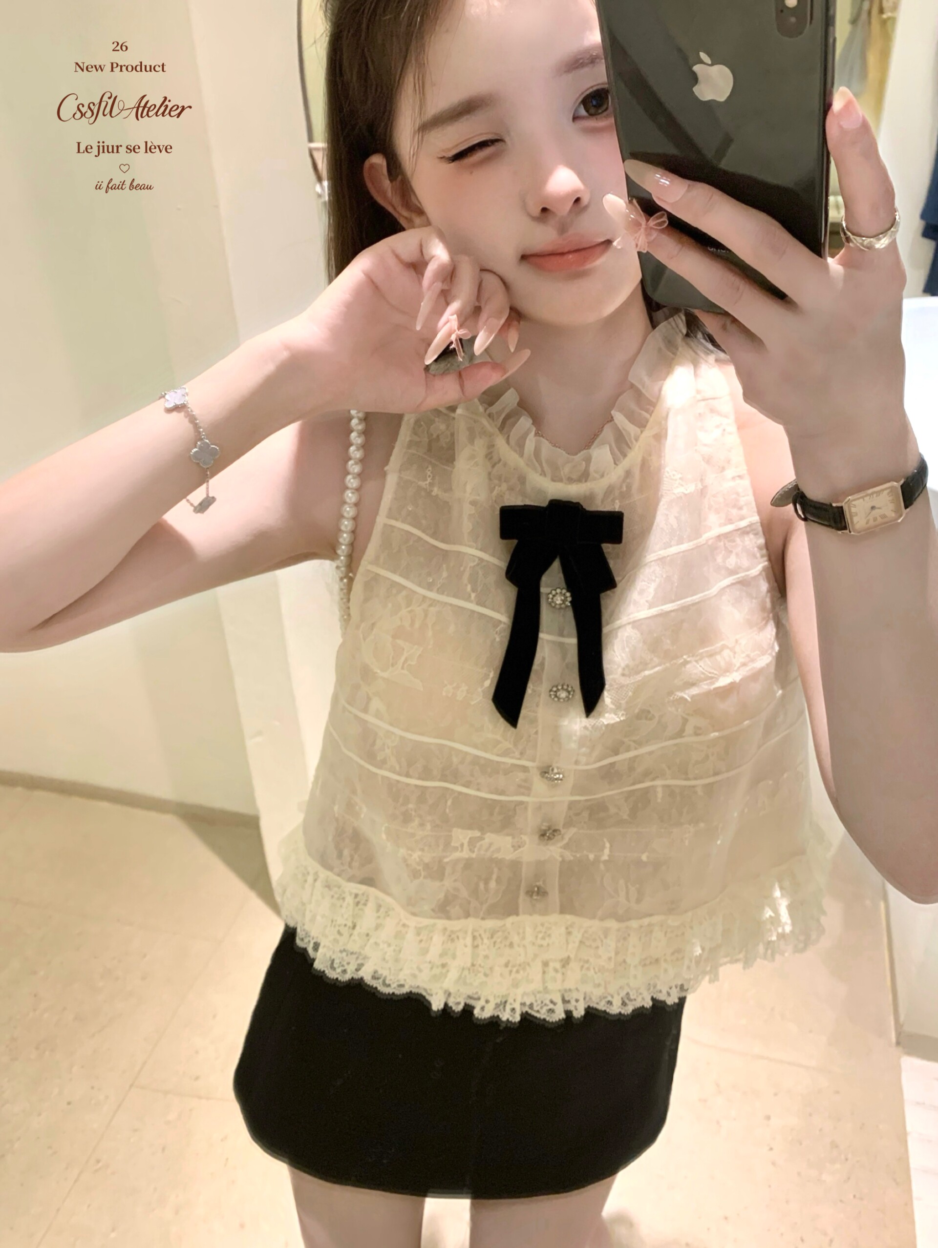 늦게 우산 우산 26 ss 벨라 옷장 jor a 다중 레이어 좋은 플래시 유럽 오간자 벨벳 나비 매듭 민소매 세트