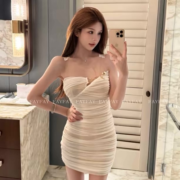 fay 구름 어깨 황금 가지 여름 망사 홀로우 아웃 레이스 금속 장식 외출용 조끼 맨위 드레스