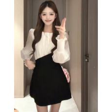 批发韩系风假两件拼接连衣裙女收腰显瘦气质少女背带短裙