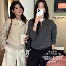 批发高级感<b class='q'>气质</b>翻领针织衫女春季慵懒风宽松毛衣内搭打底衫polo衫上衣