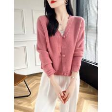 批发春秋装短款针织纯色羊绒V领开衫女韩版百搭毛衣<b class='q'>外套</b><b class='q'>长袖</b>外搭上衣