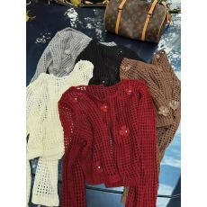 批发2026夏季新款法式花朵镂空针织长袖<b class='q'>罩衫</b>女时尚百搭高级感圆领上衣