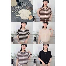 批发条纹圆领蕾丝针织<b class='q'>开衫</b>女夏季韩版通勤时尚百搭短袖t恤上衣