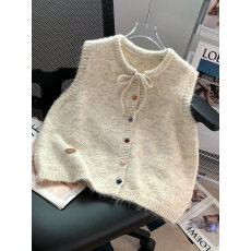 批发韩系蝴蝶结叠穿针织小马甲<b class='q'>毛衣</b>背心女款小个子2026新款冬坎肩外搭