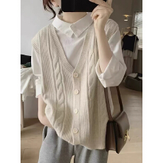 批发叠穿v领针织开衫马甲女春<b class='q'>秋</b>外穿内搭宽松小个子毛衣背心坎肩上衣