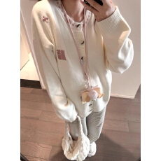 批发小个子韩系慵懒风纽扣开衫圆领上衣女宽松毛衣外套春秋显瘦<b class='q'>针织</b>衫
