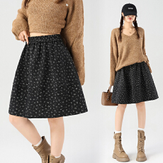 批发实拍韩国东大门女装2025新款<b class='q'>碎花</b>毛呢半身裙女气质甜美a字裙伞裙