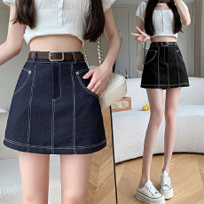 批发实拍防走光牛仔半身裙女新款韩版小个子复古高腰显瘦a字短裙