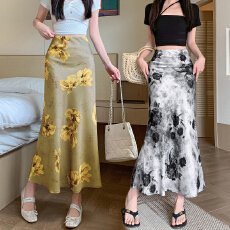 批发实拍印花半身裙女新款气质<b class='q'>长裙</b>遮胯显瘦新中式A字<b class='q'>包臀</b>裙子