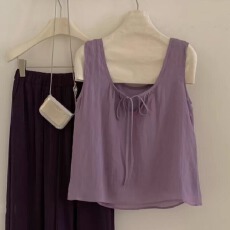 前后两穿苎麻无袖衬衫女夏季新款宽松显瘦无袖彩色上衣chic